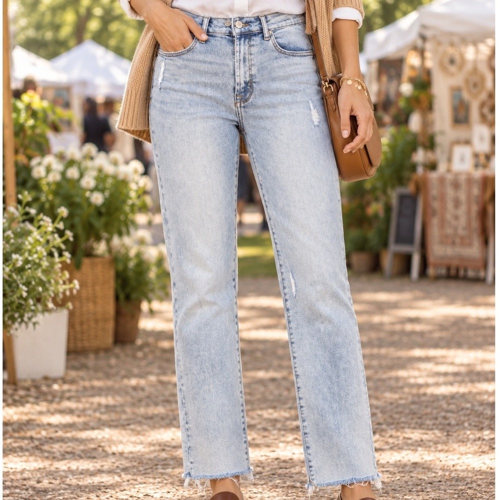 Kensie Jeans The Juliet High Rise Slim Light Wash Distressed Raw Hem Denim 8/29